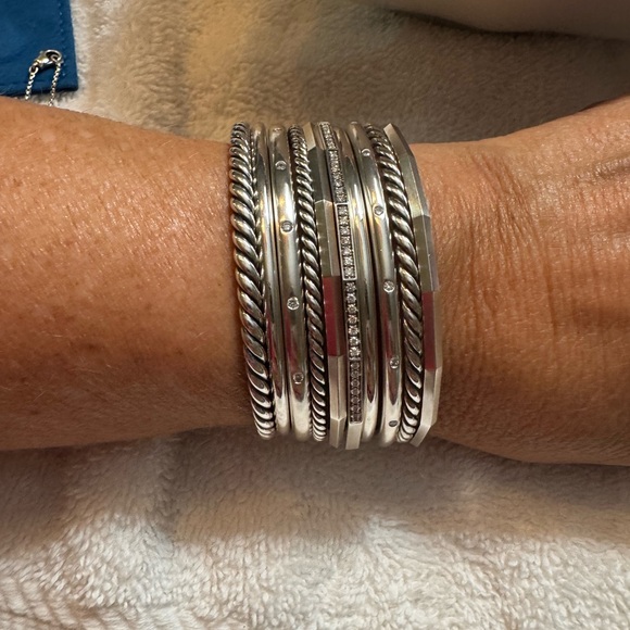 David Yurman Silver diamond Stax Bracelet 10 bracelets Set all connected - Picture 10 of 11